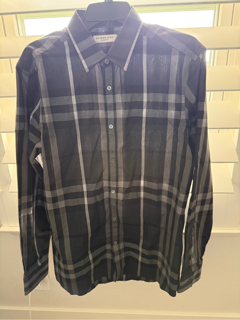 Burberry Black and Gray Plaid Men's Dress Shirt